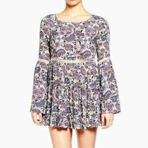 Sun & Shadow Nordstrom Purple Paisley Boho Tiered Mini Dress Size S